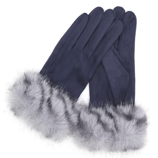 MIXED COLOR FAUX FUR CUFF SMART TOUCH GLOVES