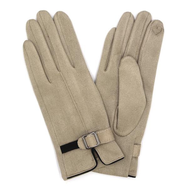 FAUX SUEDE BAND SMART TOUCH GLOVES