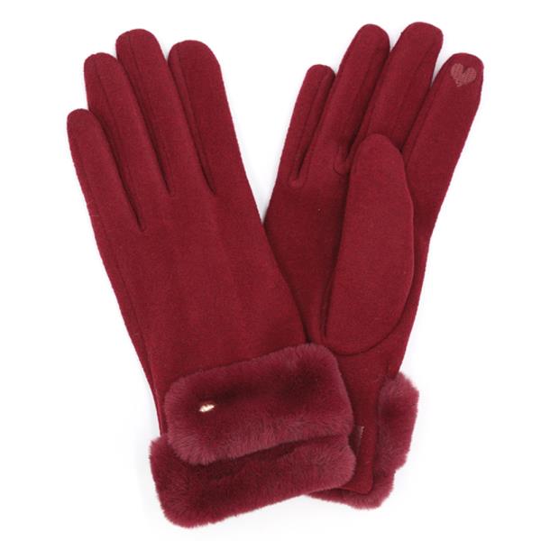 DOUBLE FAUX FUR CUFF SMART TOUCH GLOVES