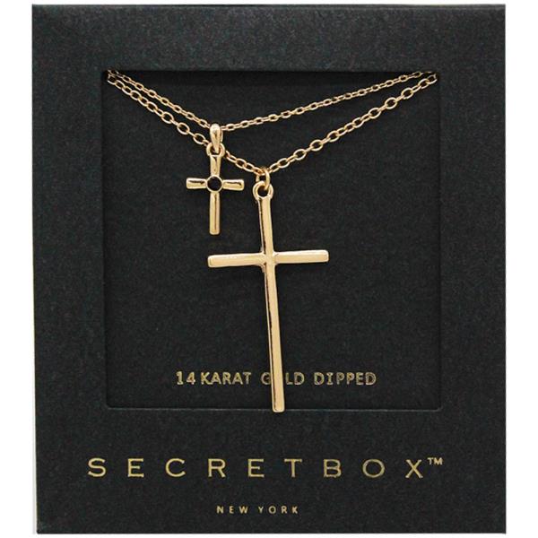 SECRET BOX 14K GOLD DIPPED CROSS NECKLACE