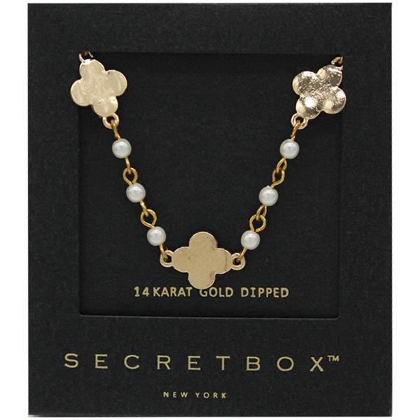 SECRET BOX 14K  GOLD DIPPED CLOVER PEARL  NECKLACE