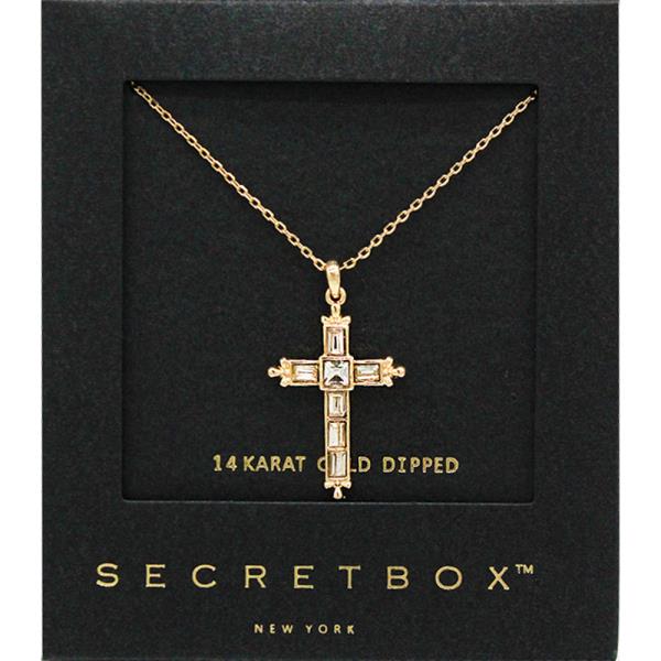 SECRET BOX 14K GOLD DIPPED CROSS  NECKLACE