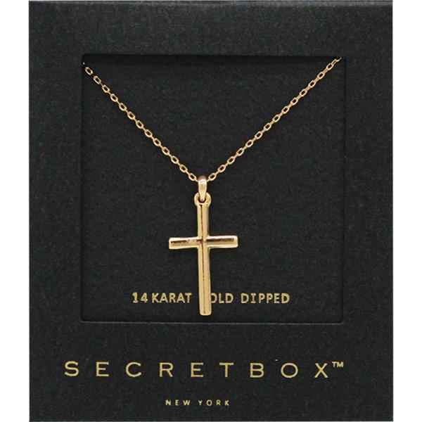 SECRET BOX 14K  GOLD DIPPED CROSS NECKLACE