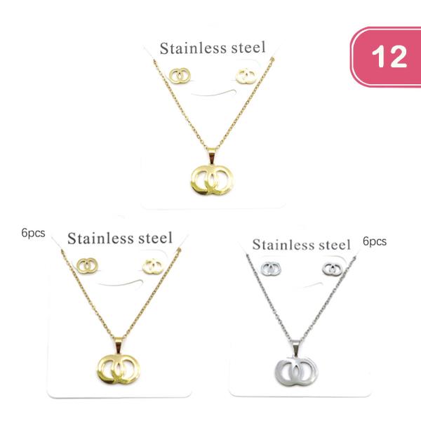 STAINLESS STEEL NECKLACE EARRING SET (12 UNITS)