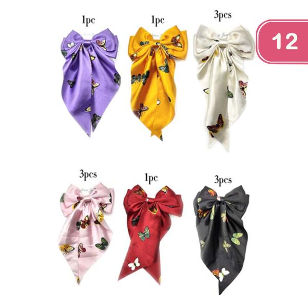 SILK LONG TAIL BUTTERFLY PATTERN HAIR PINS (12 UNITS)