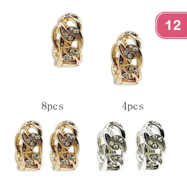 HUGGIE CHAIN RHINESTONE HOOP EARRING (12 UNITS)