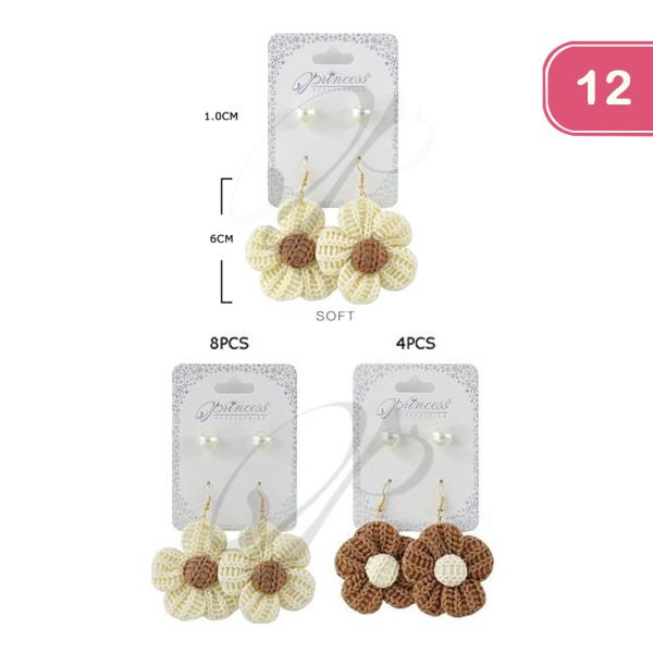 CROCHET FLOWER DANGLE EARRINGS (12 UNITS)