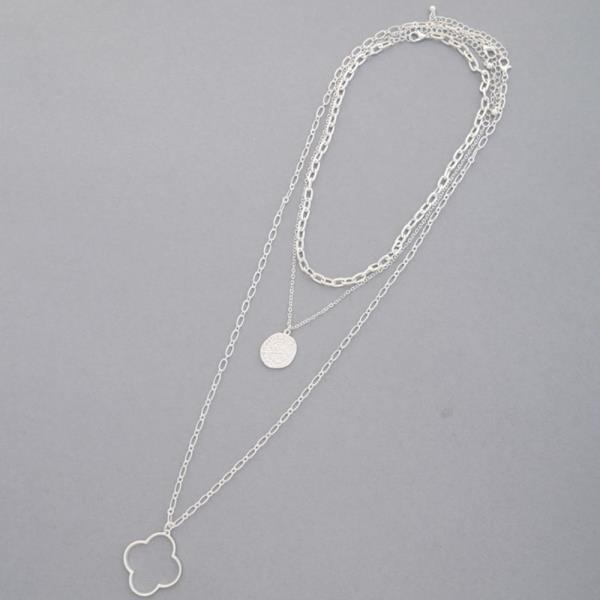 CLOVER PENDANT OVAL LINK LAYERED METAL NECKLACE