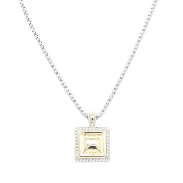 2 TONE PLATED CUBIC ZIRCONIA PENDANT NECKLACE