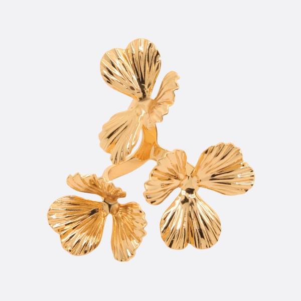 TRIPLE FLOWER 18K GOLD DIPPED ADJUSTABLE RING