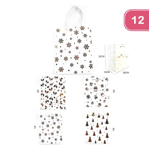 GOLD WHITE CHRISTMAS GIFT BAG (12 UNITS)