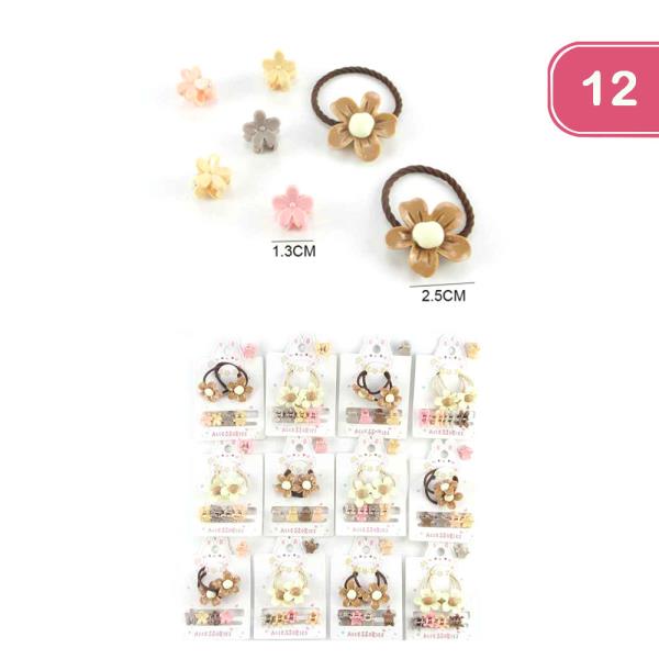 SMALL FLOWER CLAW CLIP AND HAIR TIE SET (12 UNITS)