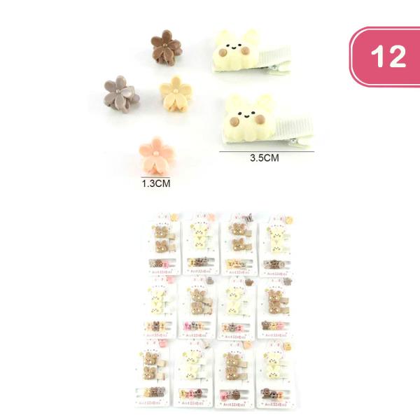 SMALL FLOWER CLAW CLIP AND BUNNY HAIR PIN SET (12 UNITS)