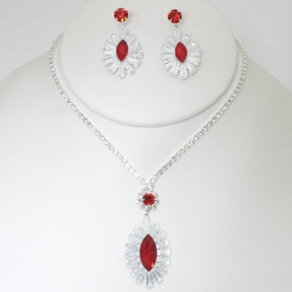 FLOWER RHINESTONE NECKLACE EARRING SET