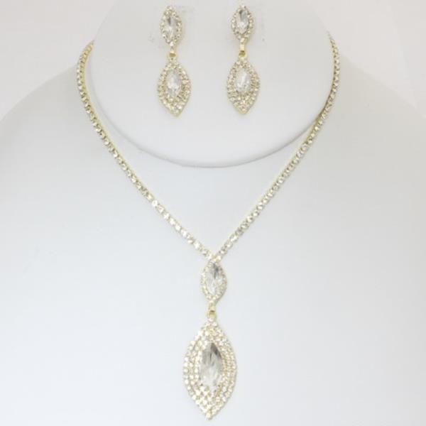 TEARDROP RHINESTONE NECKLACE EARRING SET