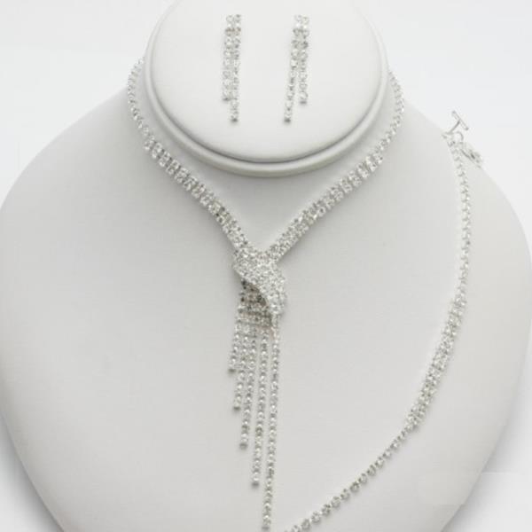 RHINESTONE NECKLACE EARRING BRACELET SET