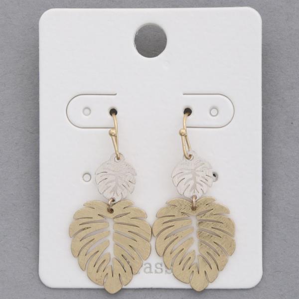 BRASS WESTERN STYLE LEAF METAL DANGLE EARRING