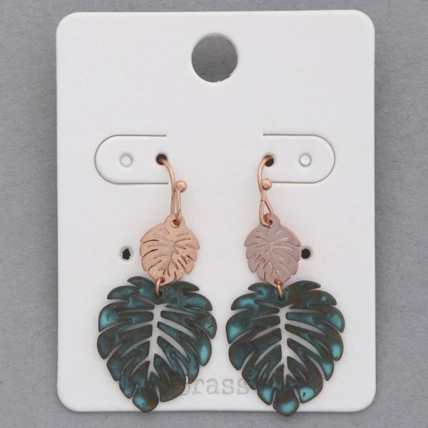 WESTERN STYLE LEAF METAL DANGLE EARRING