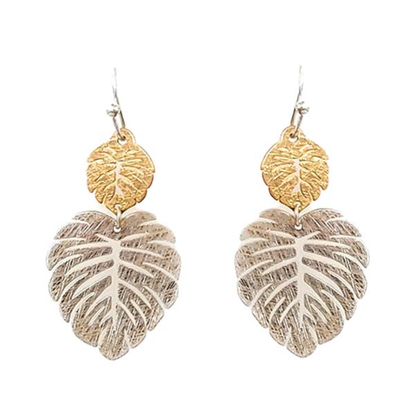 BRASS WESTERN STYLE LEAF METAL DANGLE EARRING