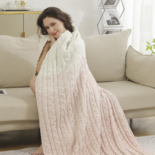 COLOR-GRADIENT KNIT THROW BLANKET