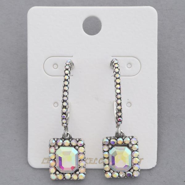 SQUARE RHINESTONE HOOP EARRING