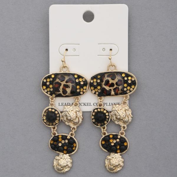 LION HEAD ANIMAL PRINT LINK DANGLE EARRING