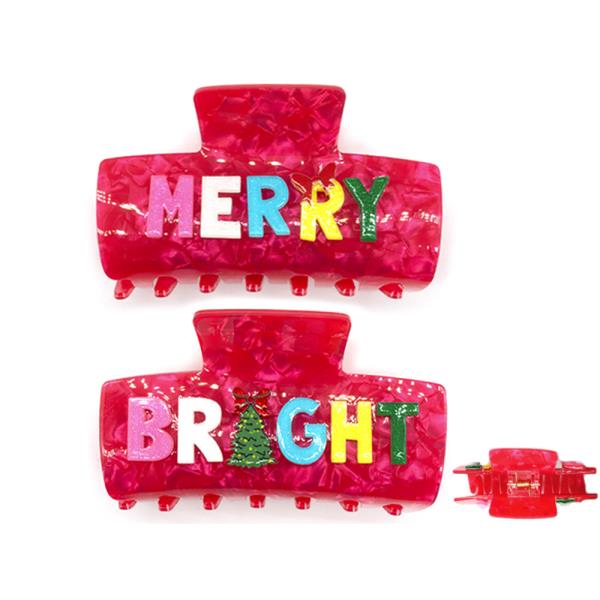 MERRY BRIGHT CHRISTMAS HAIR CLAW JAW CLIP