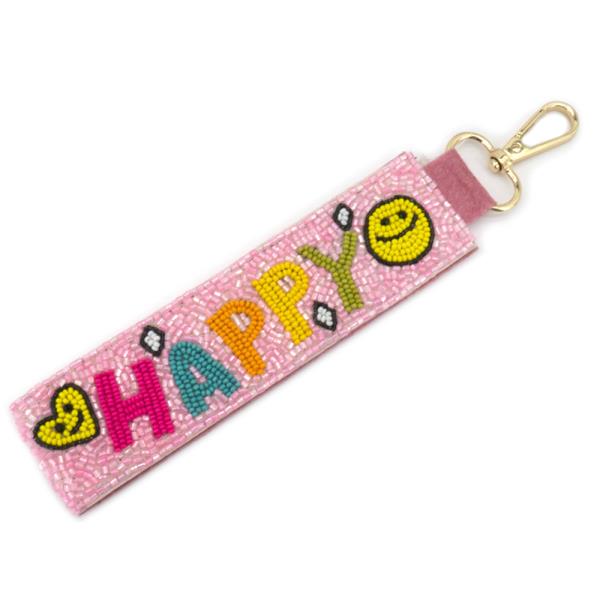 SEED BEAD HAPPY FACE KEYCHAIN