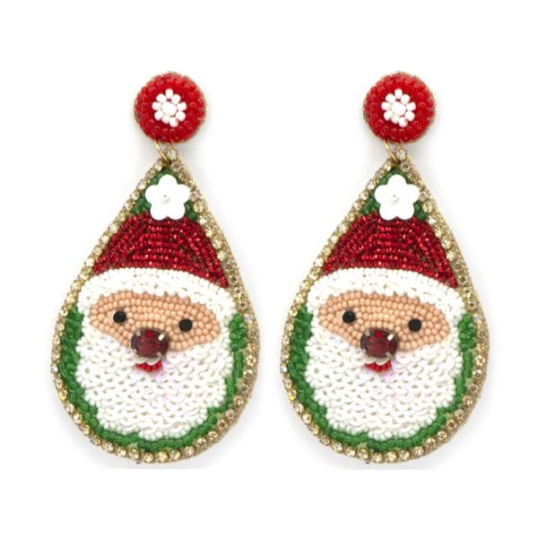 SANTA SEAD BEAD SEQUIN TEARDROP EARRING