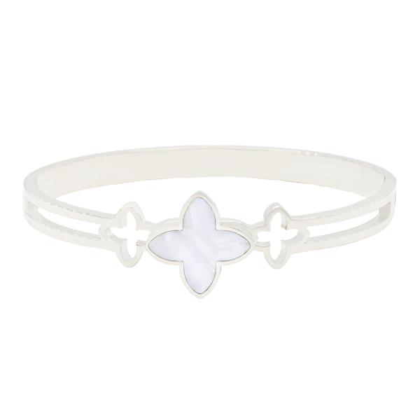 CLOVER STAINLESS STEEL HINGED BANGLE BRACELET