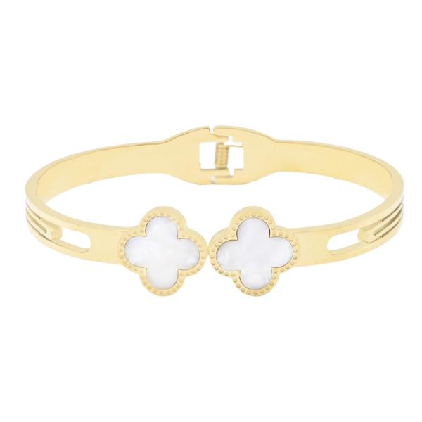 CLOVER STAINLESS STEEL HINGED BANGLE BRACELET