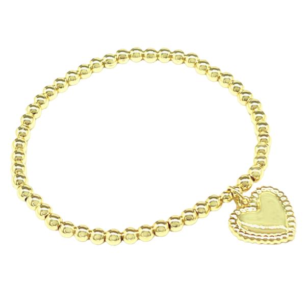 METAL BALL HEART CHARM STRETCH BRACELET