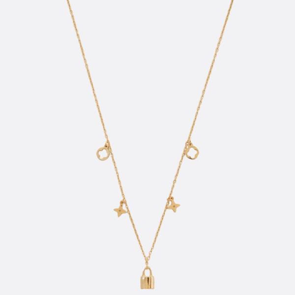 LOCK CLOVER CHARM METAL STATION NECKLACE