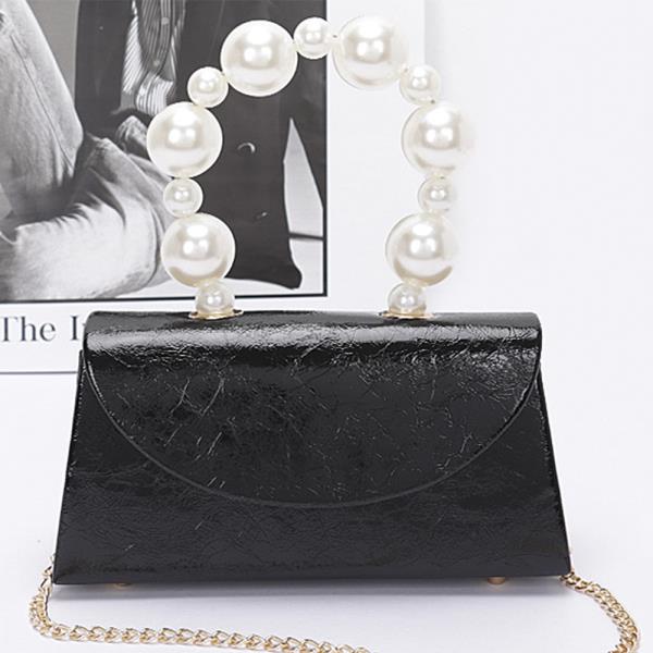 METALLIC PEARL HANDLE FLAP BAG