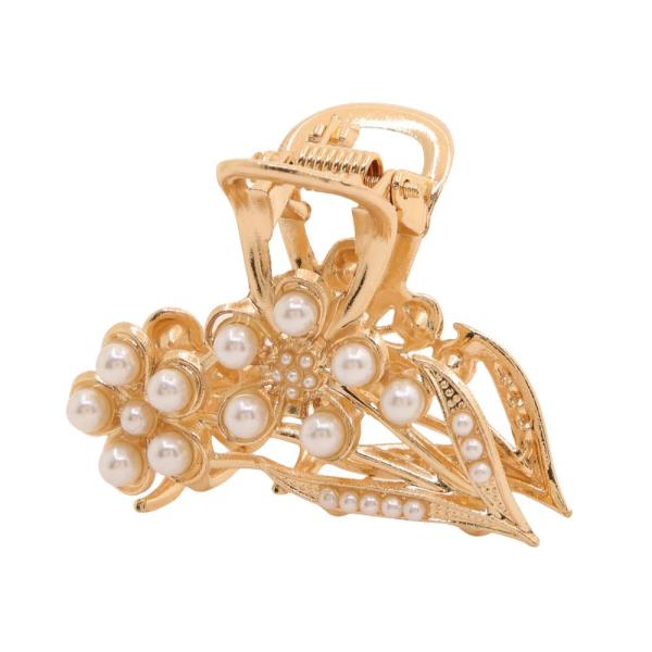 SODAJO FLOWER PEARL BEAD CLAW HAIR CLIP