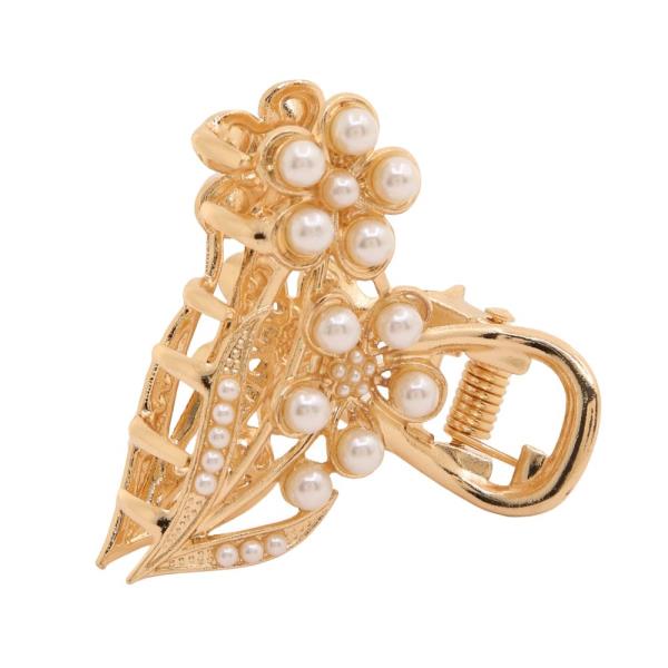 SODAJO FLOWER PEARL BEAD CLAW HAIR CLIP