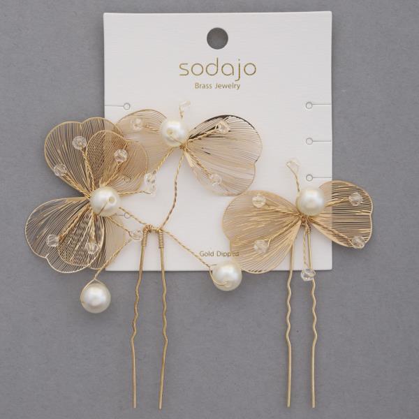 SODAJO FLOWER PEARL BEAD GOLD DIPPED HAIR PIN