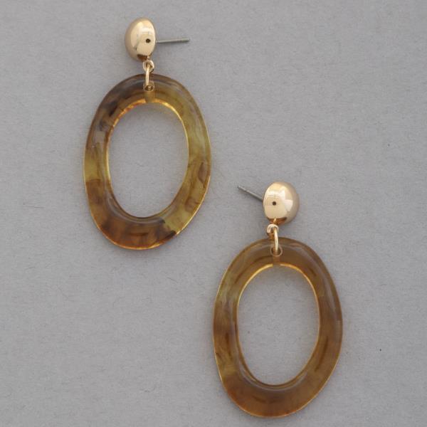 ACETATE OVAL METAL BEAD DANGLE EARRING