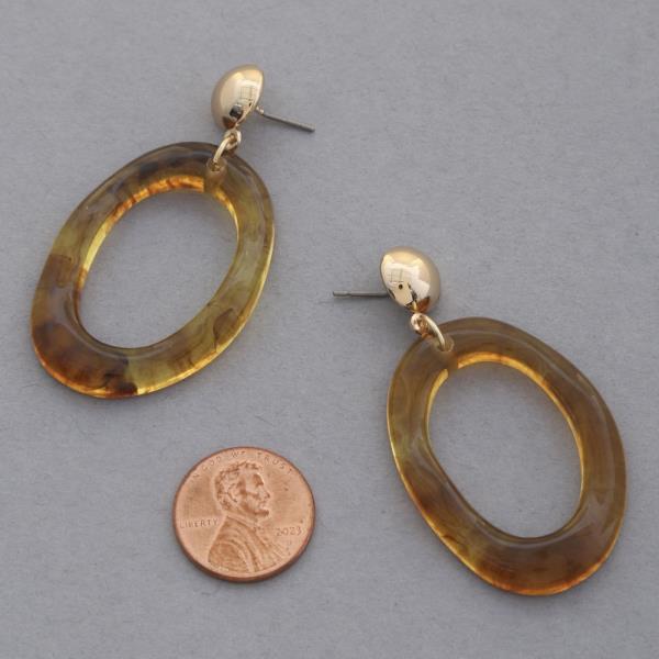 ACETATE OVAL METAL BEAD DANGLE EARRING