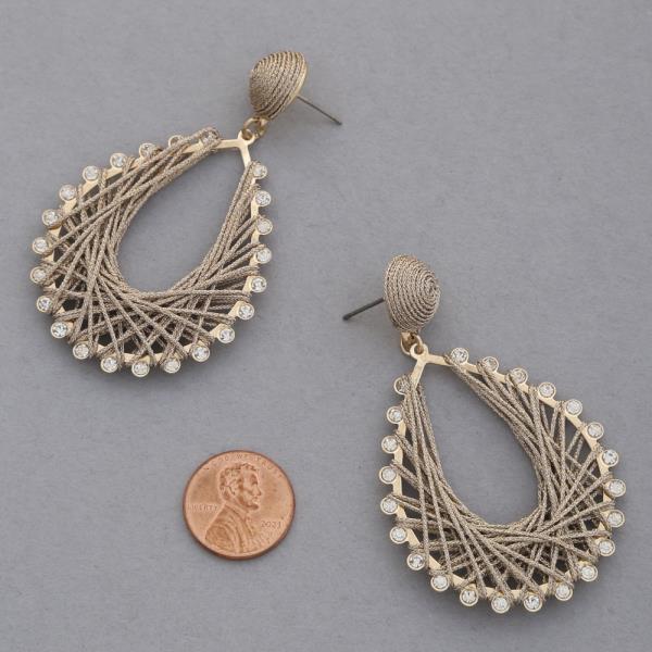 TEARDROP THREAD WRAPPED RHINESTONE DANGLE EARRING