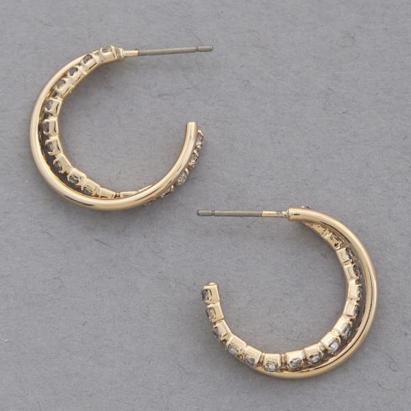 DOUBLE OPEN HOOP RHINESTONE METAL EARRING