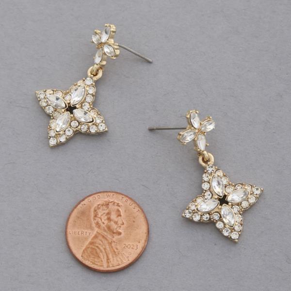 FLOWER RHINESTONE DANGLE EARRING