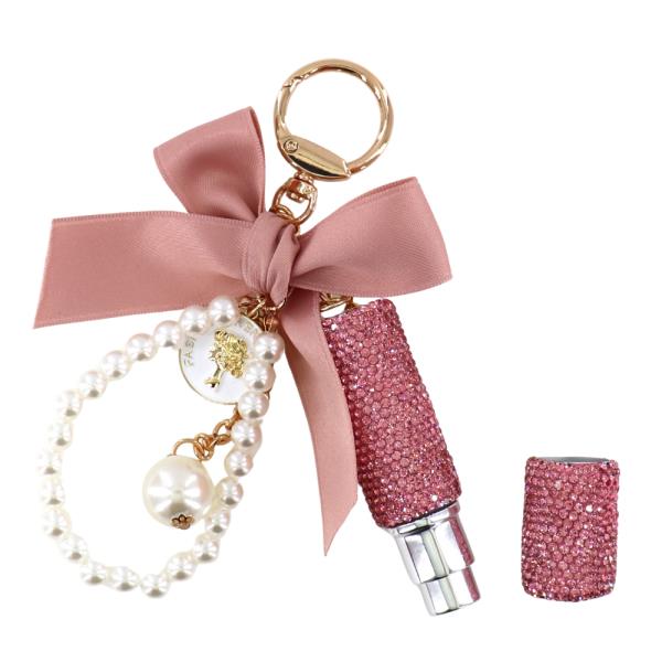 RHINESTONE REFILL BOTTLE PEARL RIBBON KEYCHAIN