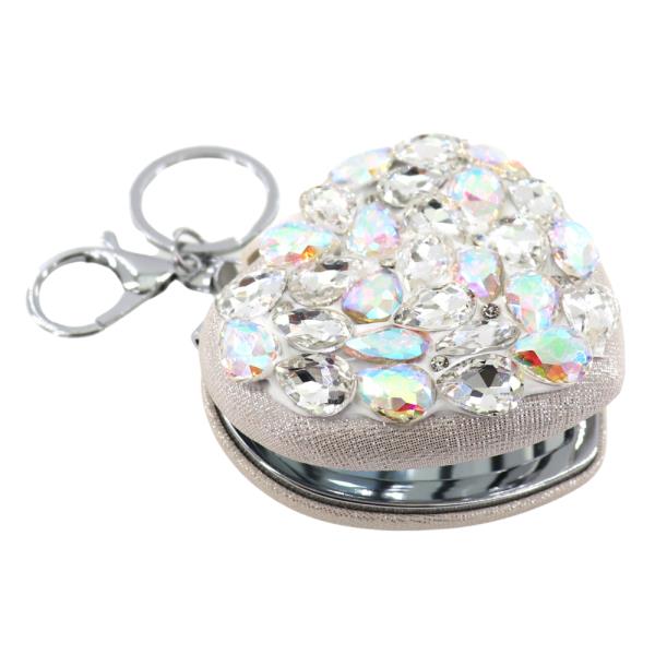 RHINESTONE HEART HAND MIRROR KEYCHAIN