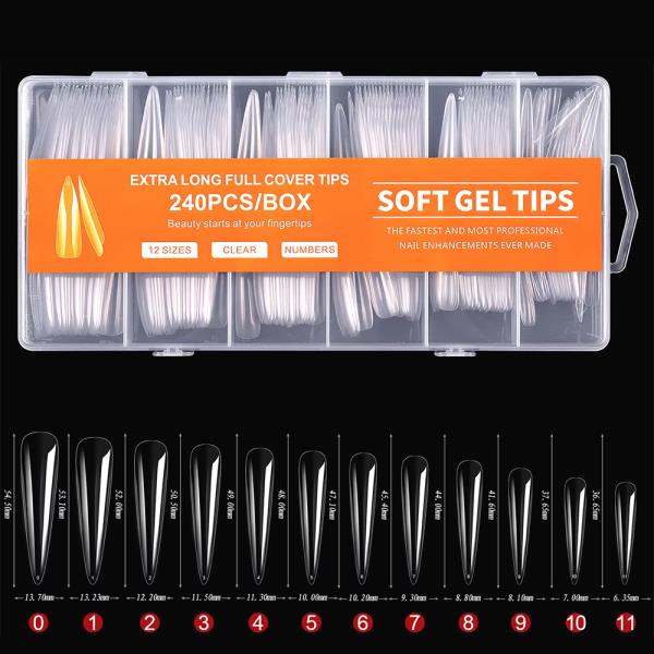 EXTRA LONG FULL COVER SOFT GEL NAIL TIPS 240PCS SET