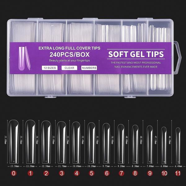 EXTRA LONG FULL COVER SOFT GEL NAIL TIPS 240PCS SET