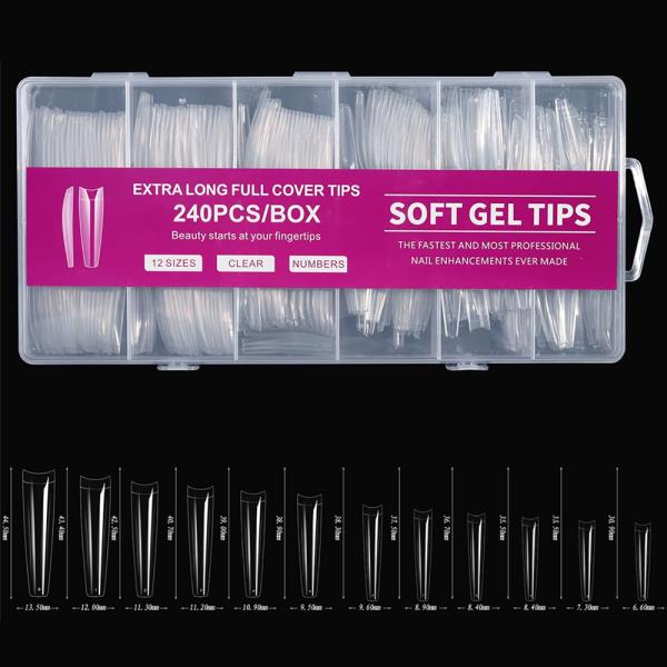 EXTRA LONG FULL COVER SOFT GEL NAIL TIPS 240PCS SET