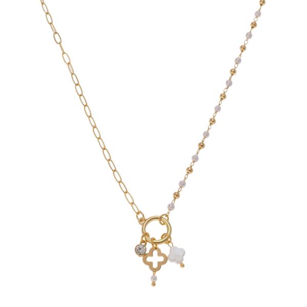 CLOVER PEARL CHARM NECKLACE