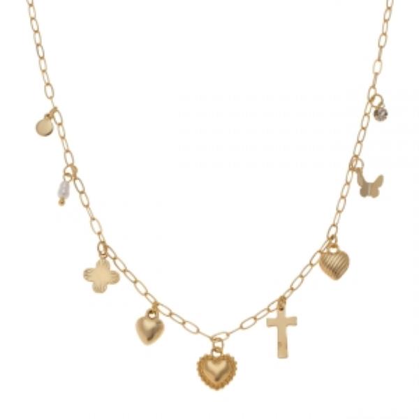 HEART CROSS BUTTERFLY CHARM NECKLACE