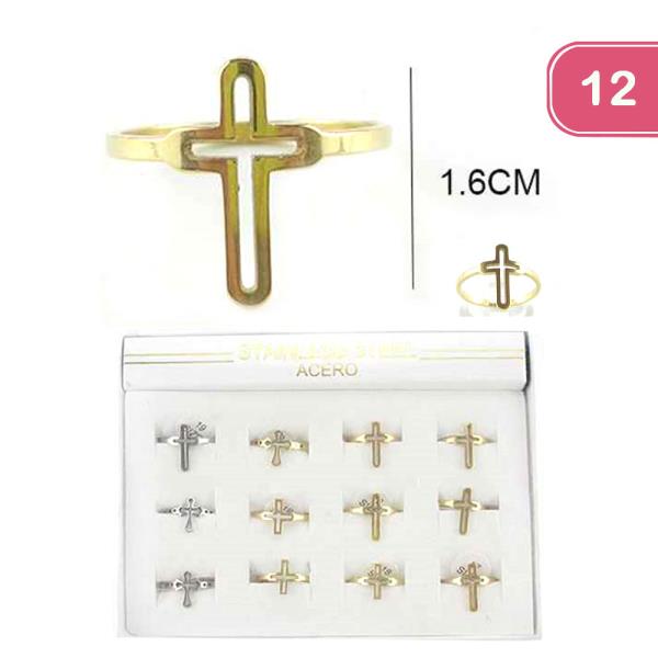 STAINLESS STEEL CROSS RING (12 UNITS)